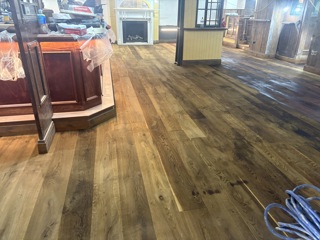 A white oak floor with antique lye to give floor an aged effect